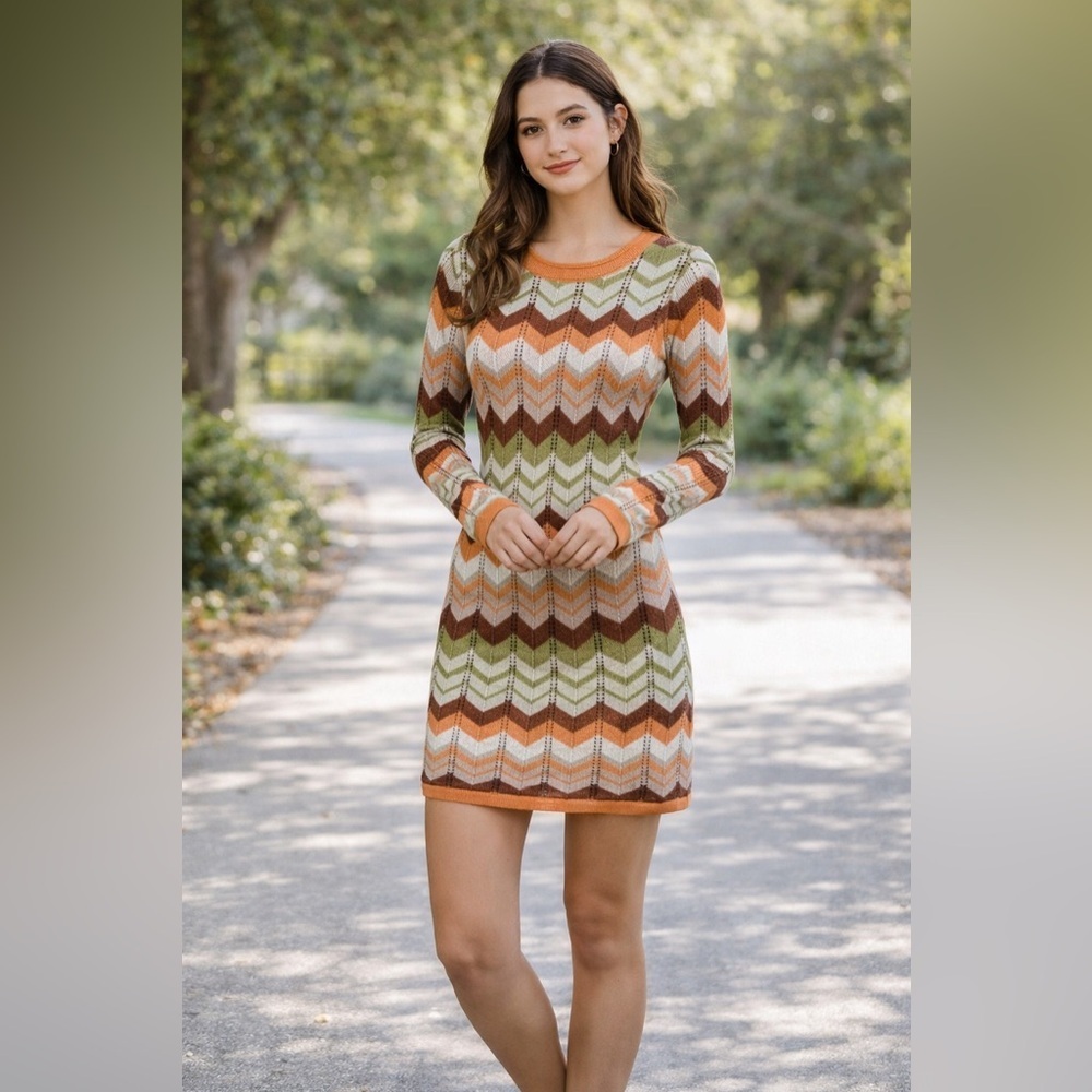 Forever 21 Chevron Knit Long Sleeve Dress